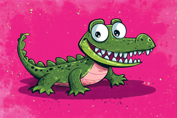 Obraz premium a cartoon alligator with a big smile on a pink background