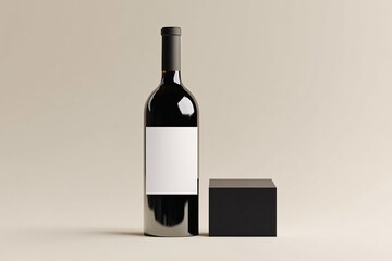 Elegant black wine bottle with blank label minimalist packaging luxury alcohol beverage for mockup design