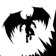 Winged Demon with Spiked Head Silhouette
