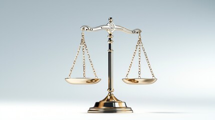Balanced Golden Scales of Justice on White Background