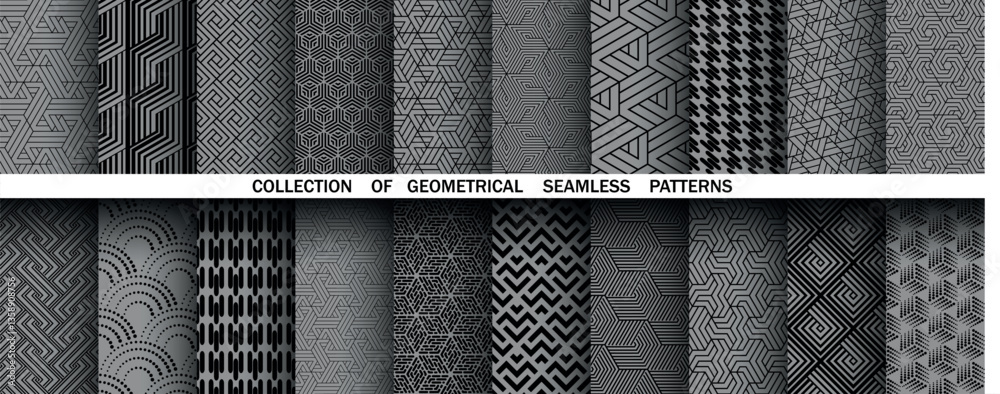 Leinwandbilder geometric set of seamless black and gray patterns. simple vector graphics