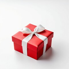 Obraz premium Red Gift Box with White Ribbon on White Background