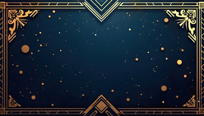 The image shows a blue background with a gold art deco frame in the middle