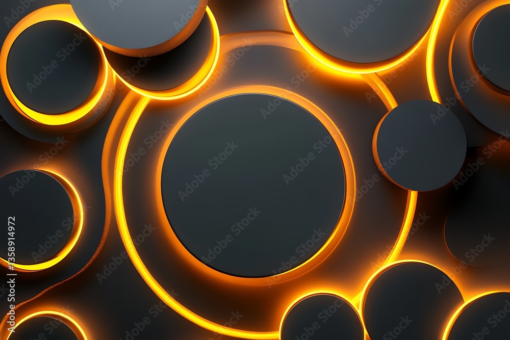 Poster abstract dark background with glowing neon circles.