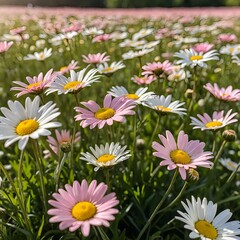Fototapeta premium Pink and White Daisies in a Field