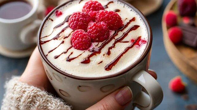 Raspberry Mocha Delight, A Cozy Indulgence in a Mug, Chocolate Drizzle