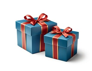 Fototapeta premium Two Teal Gift Boxes with Red and Gold Ribbon