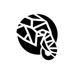 Modern Abstract Elephant Face Logo &ndash; Round Geometric Black Silhouette on White Background