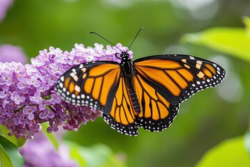 Naklejka premium Monarch butterfly on lilac flower