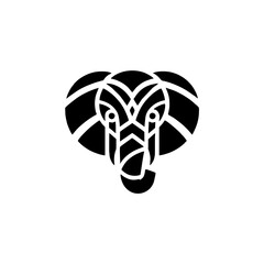 Modern Abstract Elephant Face Logo – Round Geometric Black Silhouette on White Background