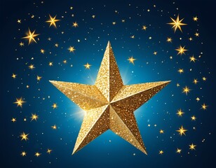 Obraz premium Glittering Gold Star on Blue Night Sky