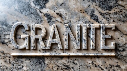 Granite surface with embossed lettering showcasing the word granite in elegant design
