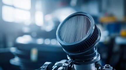Obraz premium Close-Up of High-Performance Air Filter in Automotive Workshop Environment for Engine Optimization