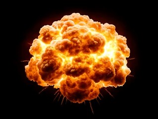 A fiery explosion erupts with intense flames against a black background