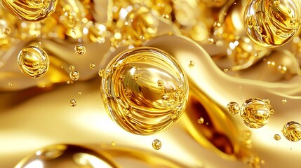 Golden liquid with shimmering bubbles
