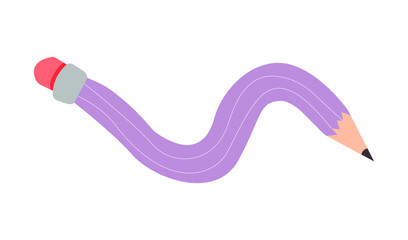 Twisted curved comic pencil doodle sketchy. Line hand drawn simple pencil. Funky flexible school supplies. Trendy writing tool