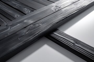 Dark, nearly black wooden planks with a prominent wood grain pattern laid diagonally.