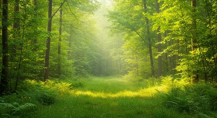 Obraz premium sun rays through the forest