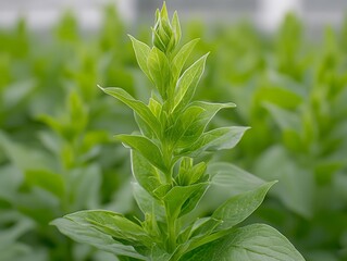 Obraz premium Bright green herb leaves captured in macro detail with soft lighting showing plant texture and freshness symbolizing nutrition health and natural lifestyle focus