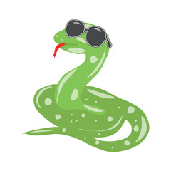 Cute snake in cartoon style on white background. Vector illustration