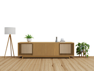 Free PNG wallpaper mockup Stylish living room interior with wooden furniture, plants, and a lamp in...