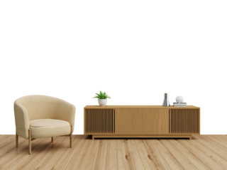 Free PNG wallpaper mockup Modern living room with a chair and cabinet in Interior Living Room, 3D rendering