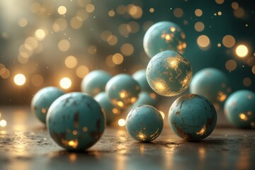 Festive winter scene with glass ornaments and a dreamy, bokeh-filled background.