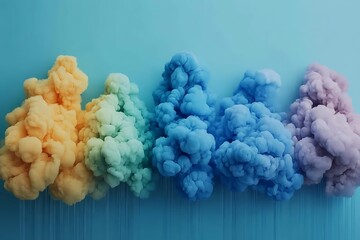 Five colorful puffy clouds are shown with varied blue background tones