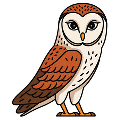 Barn owl with a white face and brown wings. Wild forest bird illustration, ideal for ornithology themes. Flat vector icon for nature and wildlife designs, isolated on a white background.