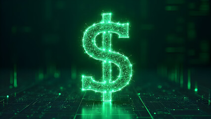 Futuristic Digital Dollar Symbol – Cryptocurrency, Fintech, Blockchain, and Global Financial Technology Concept