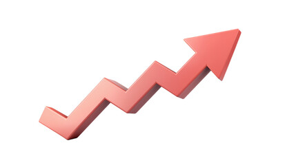 A red arrow pointing up and to the right, with a broken lifting line on a transparent background. Growth, progress, success, or an upward trend.