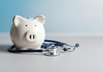 Piggy bank with stethoscope symbolizing healthcare savings and financial wellness