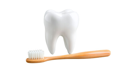 A mock-up of a tooth and a toothbrush on a transparent background.