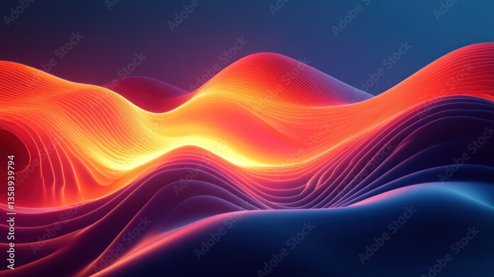 Poster abstract colorful waves illuminated with gradients in shades of blue orange and red creating a capti