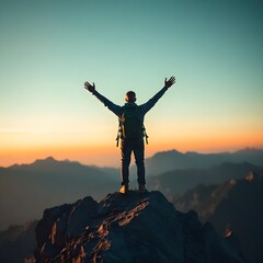 man on top of mountain