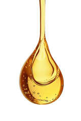 golden liquid drop falling on white background