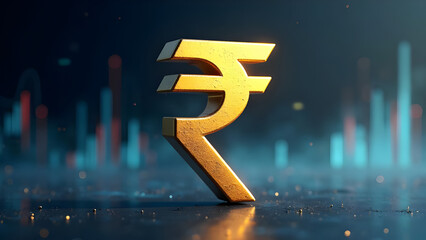 Golden Indian Rupee Symbol with Financial Growth Chart – Economic Development, Investment, Banking, and Market Trends Concept