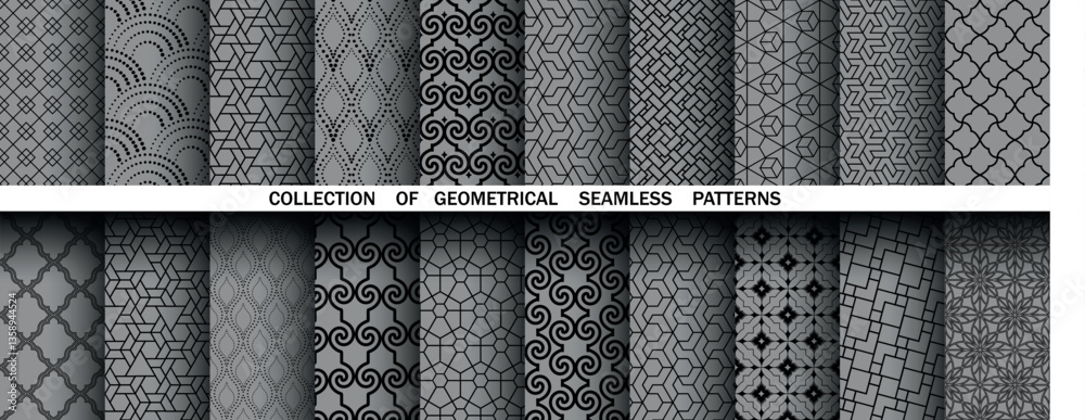 Aufkleber Geometric set of seamless black and gray patterns. Simple vector graphics