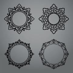 Set of decorative frames Elegant vector element for design in Eastern style, place for text. Floral black and gray borders. Lace illustration for invitations and greeting cards