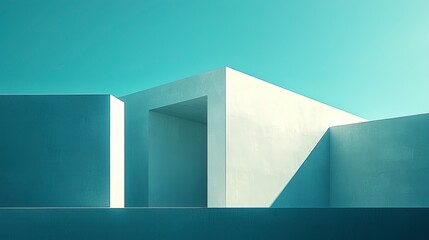 Concrete minimalist architecture with geometric shapes and clear blue sky