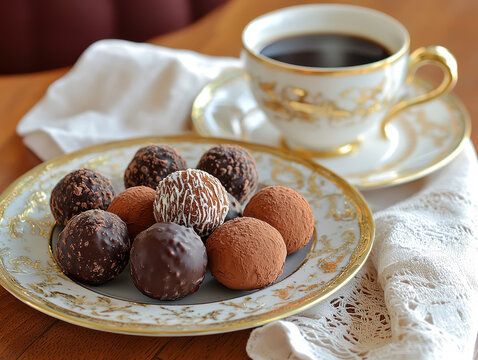 Celebrate National Chocolate Truffle Day with exquisite truffles and aromatic coffee for a delightful treat - Powered by Adobe