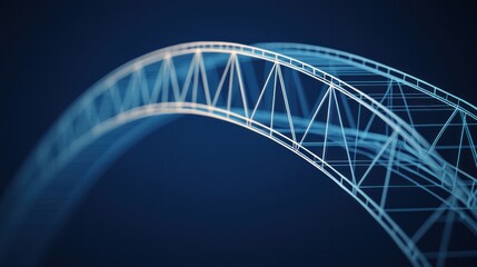 Blueprint drawing of a bridge structure engineering analysis urban area technical illustration aerial perspective