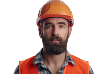 Hardhat helmet worker adult isolated on white and transparent background, cut out png