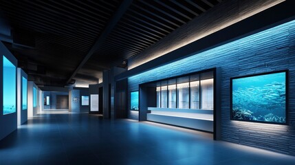 Blueprint drawing of a cultural building in modern gallery gigapixel quality underwater theme elegant design