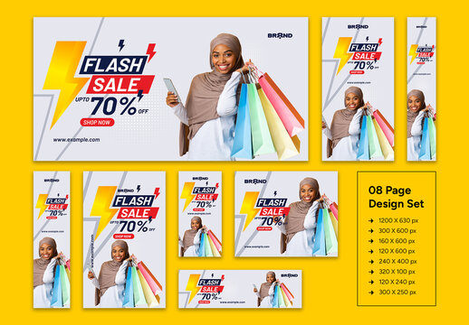 Fashion Flash Sale Offer Web Ad Banner Set Layout