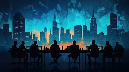 A group of people sitting at a table in a city