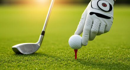 Close-up shot of a male golfer's hand in a white glove
