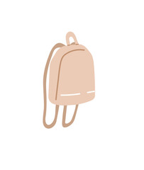 Tan backpack with minimalist lines in a light beige color with two straps. Ideal for school and travel, casual day-to-day use, fashion accessory portrayal, student lifestyle themes, and minimalist