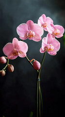 Vibrant Pink Orchids in Pots Against the Beautiful Backdrop of Sunset Light, Highlighting Their Stunning Colors and Natural Beauty