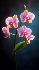Pink Orchid Flower with Large Blooms Photographed Against a Dark Background with Soft Lighting, Delicate and Elegant Floral Beauty